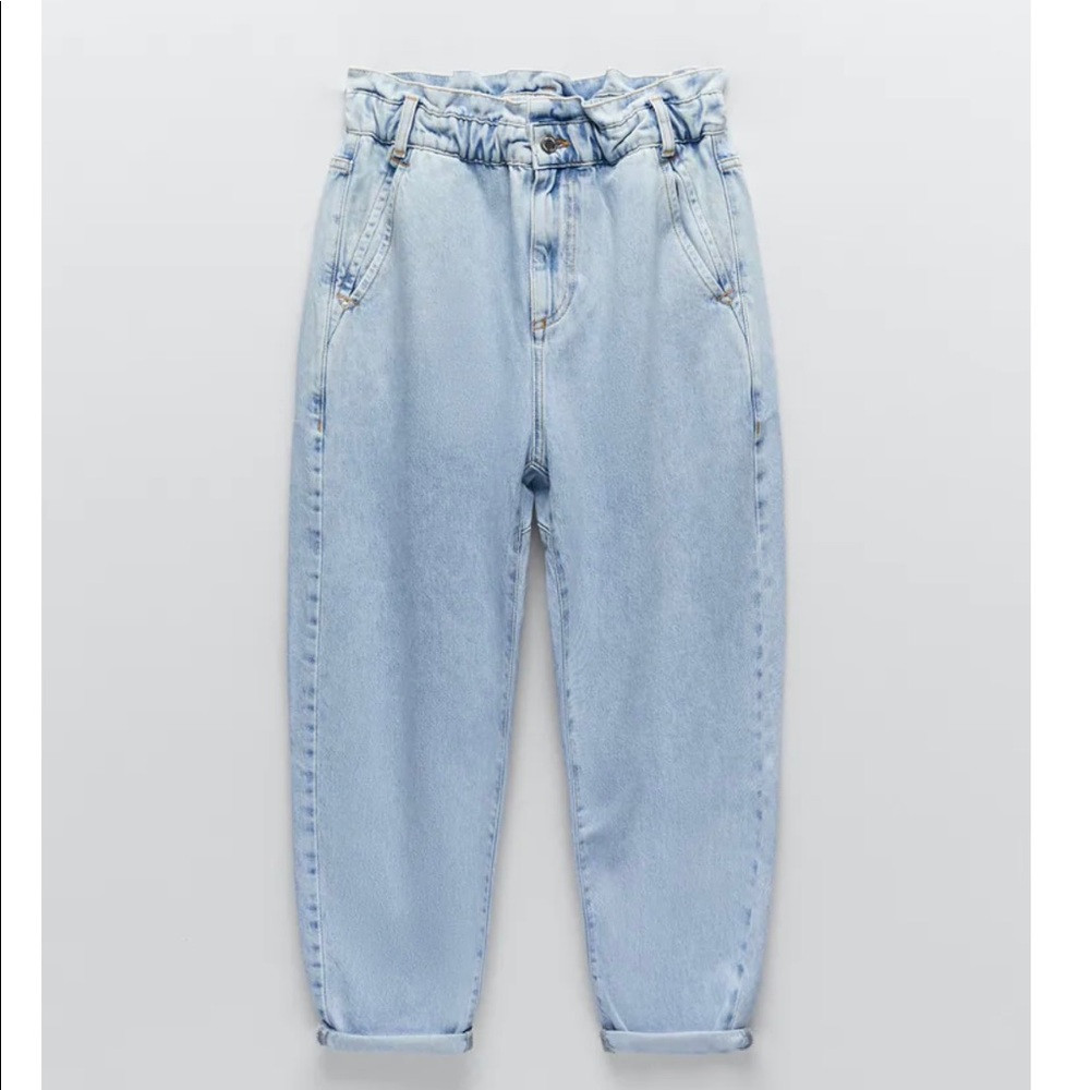 Light Blue paper bag baggy pants, Zara